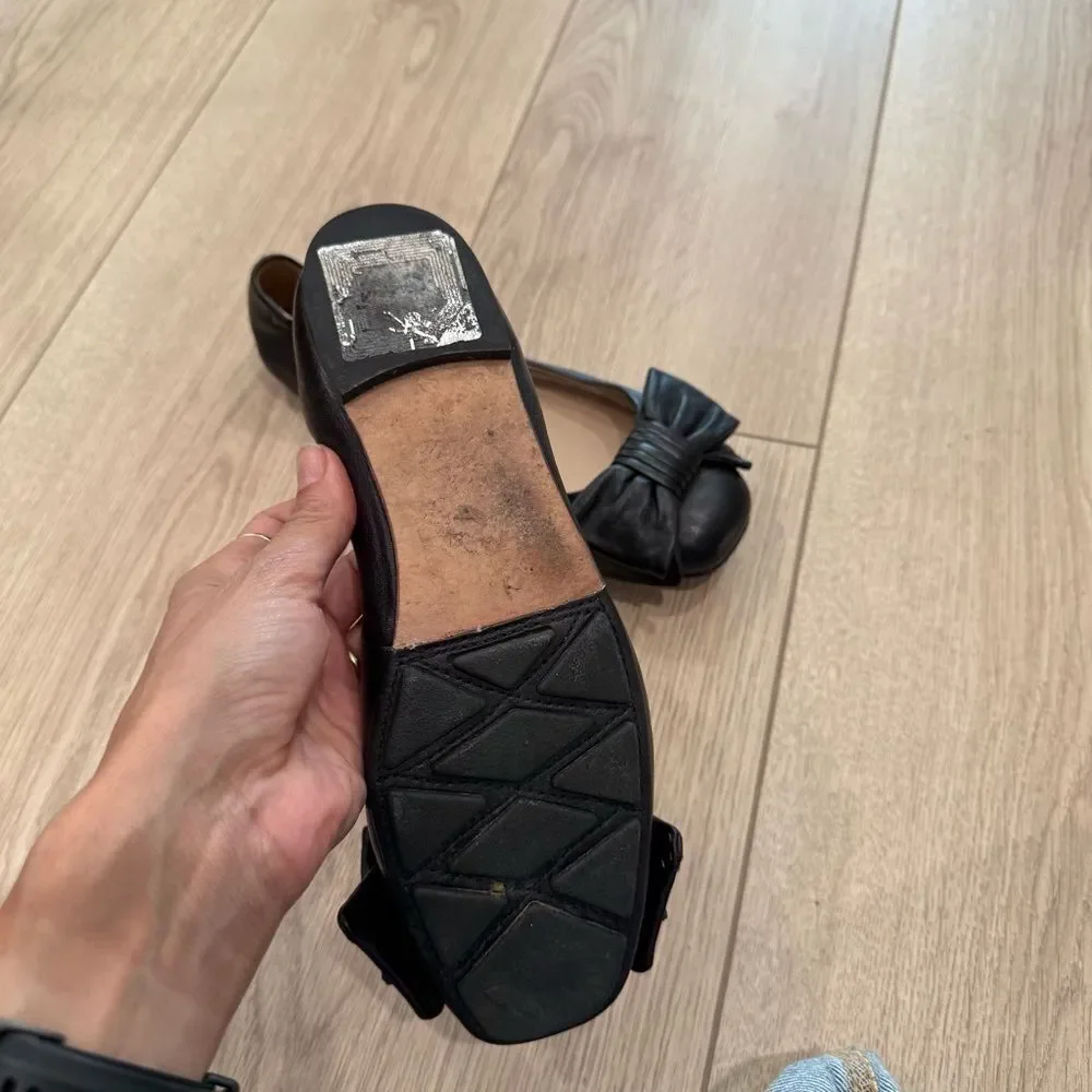 Tory Burch Black Leather Bow Flats